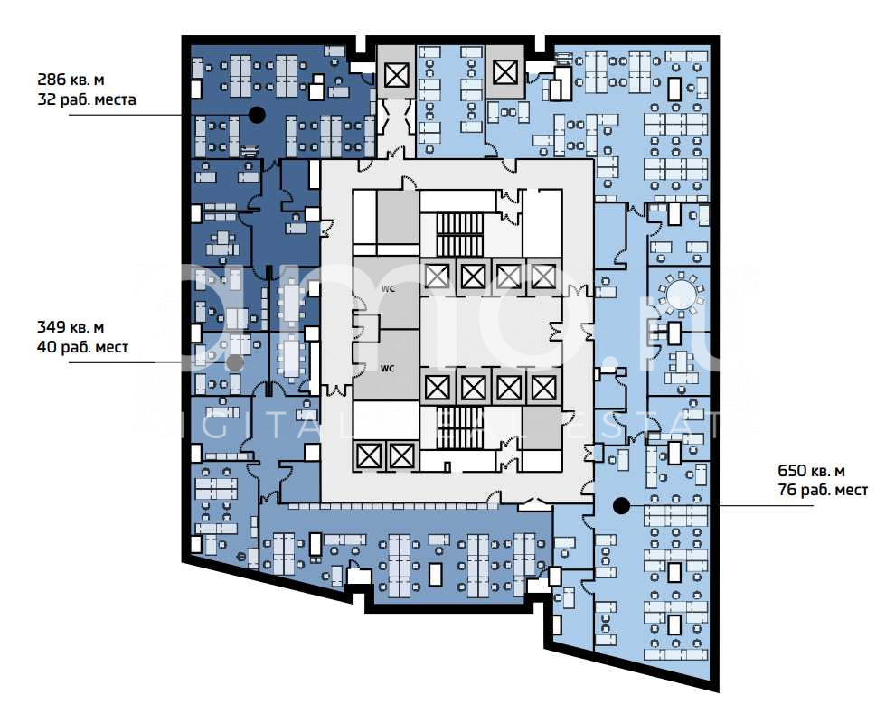 Планировка офиса 233.2-869 м², 9 этаж, БЦ «Орбион»